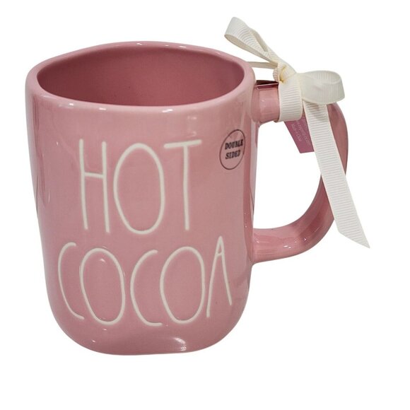 Rae Dunn Hot Cocoa Gingerbread Pink Ceramic Coffee‎ Mug Double Sided 16oz NEW - Picture 1 of 8